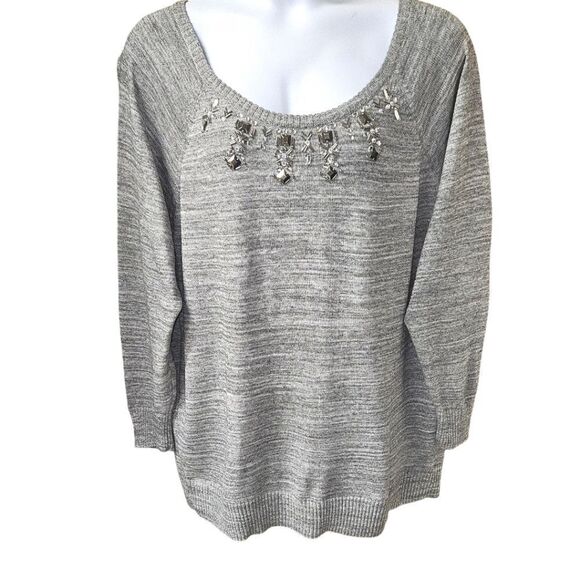 TORRID PLUS SIZE Gray Marled Embellished  Sparkle Pullover Sweater 3X - Picture 2 of 16